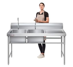 Lavafondos Doble Acero Inox. 150x60x90 cm. Secador derecho