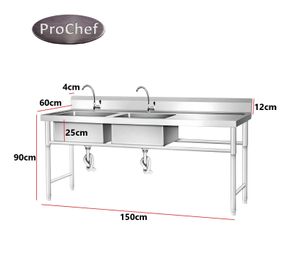 Lavafondos Doble Acero Inox. 150x60x90 cm. Secador derecho