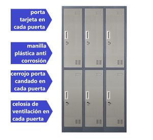 Locker Casillero metálico 3 Cuerpos 6 Puertas
