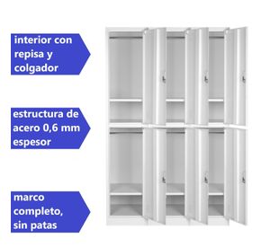 Locker Casillero metálico 3 Cuerpos 6 Puertas