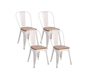 Pack 4 Sillas Tolix Asiento de Madera Blanco