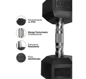 Mancuerna Hexagonal 10 Kg Negro