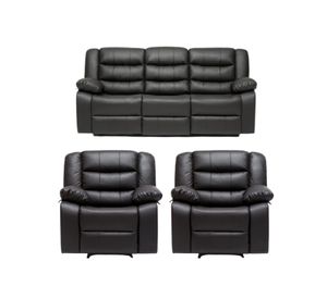 Living Sofá 3 Cuerpos Reclinable Roma Negro + 2 Bergers KM060BL