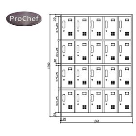 Locker Casillero Metálico 5 cuerpos 20 puertas