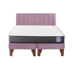 Cama Europea 2 Plazas + Respaldo Tubular Madera Rosado