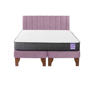 Cama Europea 2 Plazas + Respaldo Tubular Madera Rosado