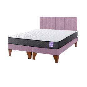 Cama Europea 2 Plazas + Respaldo Tubular Madera Rosado
