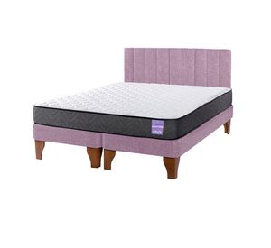 Cama Europea 2 Plazas + Respaldo Tubular Madera Rosado