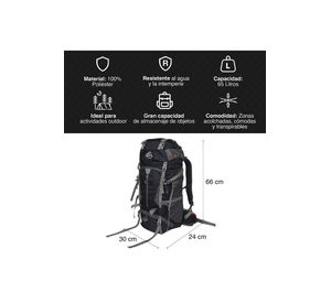 MOCHILA CAMPING 65L NEGRO