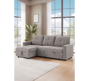 Sofá Cama 3 Cuerpos Gris 216x106x91cm Almacenaje