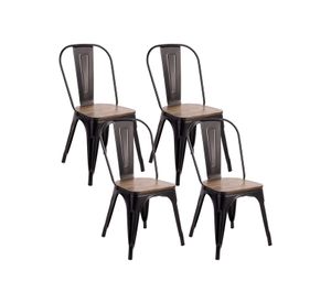 Pack 4 Sillas Tolix Vintage Asiento Madera Negro