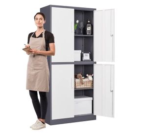 Armario de Acero 90x40x185 cm 2 Cuerpos 4 Puertas 3 Bandejas