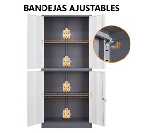 Armario de Acero 90x40x185 cm 2 Cuerpos 4 Puertas 3 Bandejas