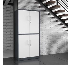 Armario de Acero 90x40x185 cm 2 Cuerpos 4 Puertas 3 Bandejas