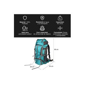 MOCHILA CAMPING 65L CELESTE