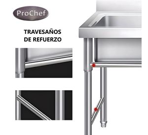 Lavafondos Acero Inox. 120x60x90 cm. Secador izquierdo