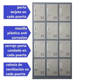 Locker Casillero metálico 3 Cuerpos 12 Puertas