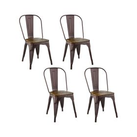Pack 4 Sillas Tolix Vintage Asiento Madera Café