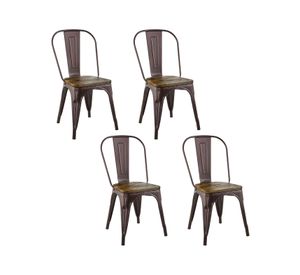 Pack 4 Sillas Tolix Vintage Asiento Madera Café