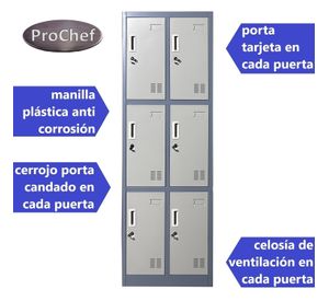 Locker Casillero metálico 2 Cuerpos 6 Puertas