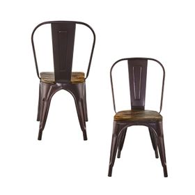 Pack 4 Sillas Tolix Vintage Asiento Madera Café