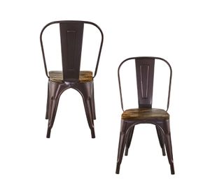 Pack 4 Sillas Tolix Vintage Asiento Madera Café
