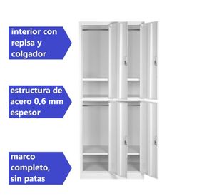 Locker Casillero metálico 2 Cuerpos 4 Puertas