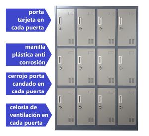 Locker Casillero Metálico 4 cuerpos 12 puertas