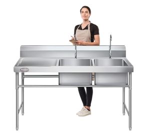 Lavafondos Doble Acero Inox. 150x60x90 cm. Secador izquierdo