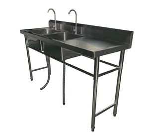 Lavafondos Doble Acero Inox. 175x60x90 cm. Secador derecho