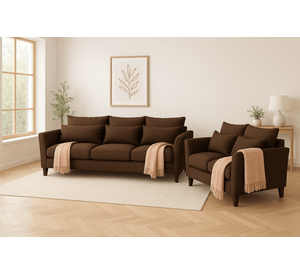 Sofá 3 y 2 Cuerpos Petra en Tela Cafe, Set para Living