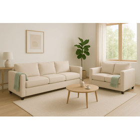 Sofá 3 y 2 Cuerpos Pipa en Tela Beige, Set para Living