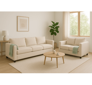 Sofá 3 y 2 Cuerpos Pipa en Tela Beige, Set para Living