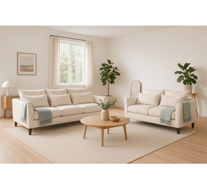 Sofá 3 y 2 Cuerpos Petra en Tela Beige, Set para Living