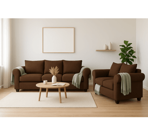 Sofá 3 y 2 Cuerpos Pavia en Tela Cafe, Set para Living