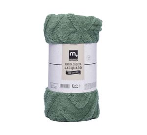 Manta sherpa jacquard verde 130 x 170 cm