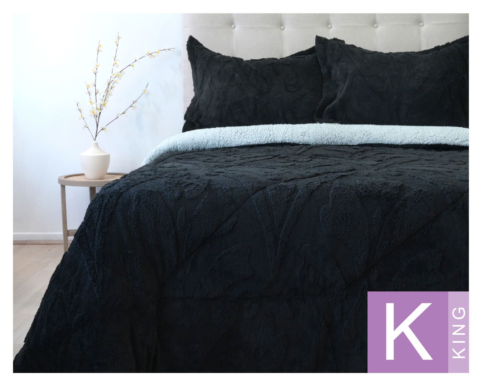 Doral Cubrecama Jacquard sherpa negro 2.5 plazas