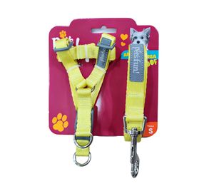 Arnés para perro S + correa 120 cm amarillo