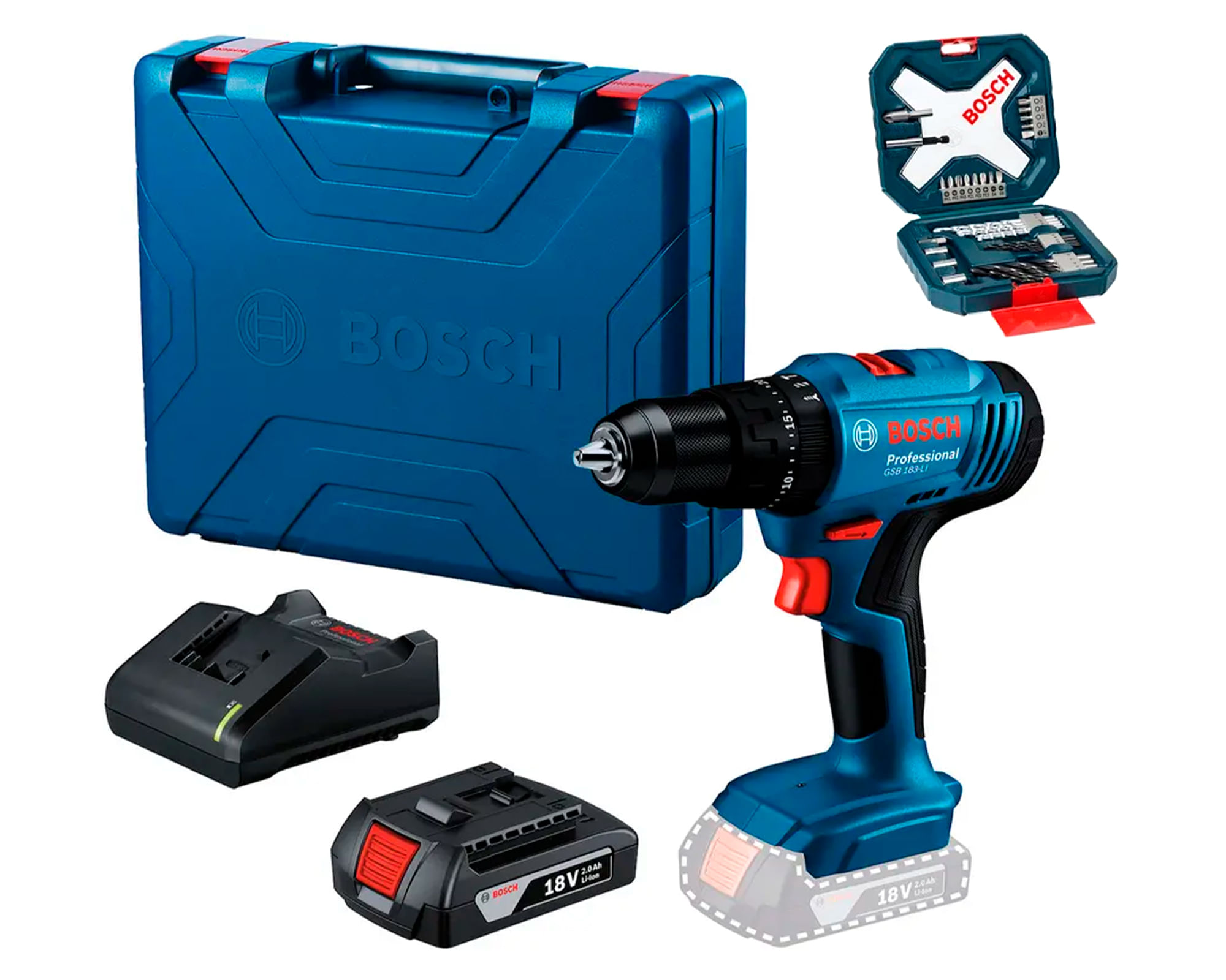 Taladro 18V GSB 183 LI + Maletín 34 accesorios a $99.990