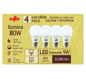 Ampolleta LED A60 E27 luz cálida 4 un.