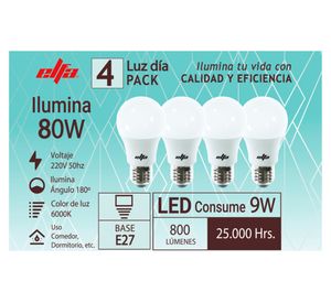 Ampolleta LED A60 E27 luz fría 4 un.