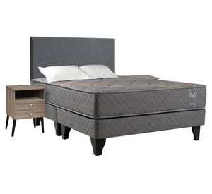 Cama europea Bali 2 plazas base dividida + almohadas + set de muebles