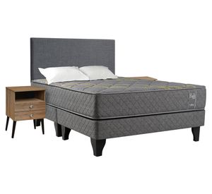 Cama europea Bali 2 plazas base dividida + almohadas + set de muebles