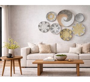Decoración pared platos Hawaii ratán/bamboo