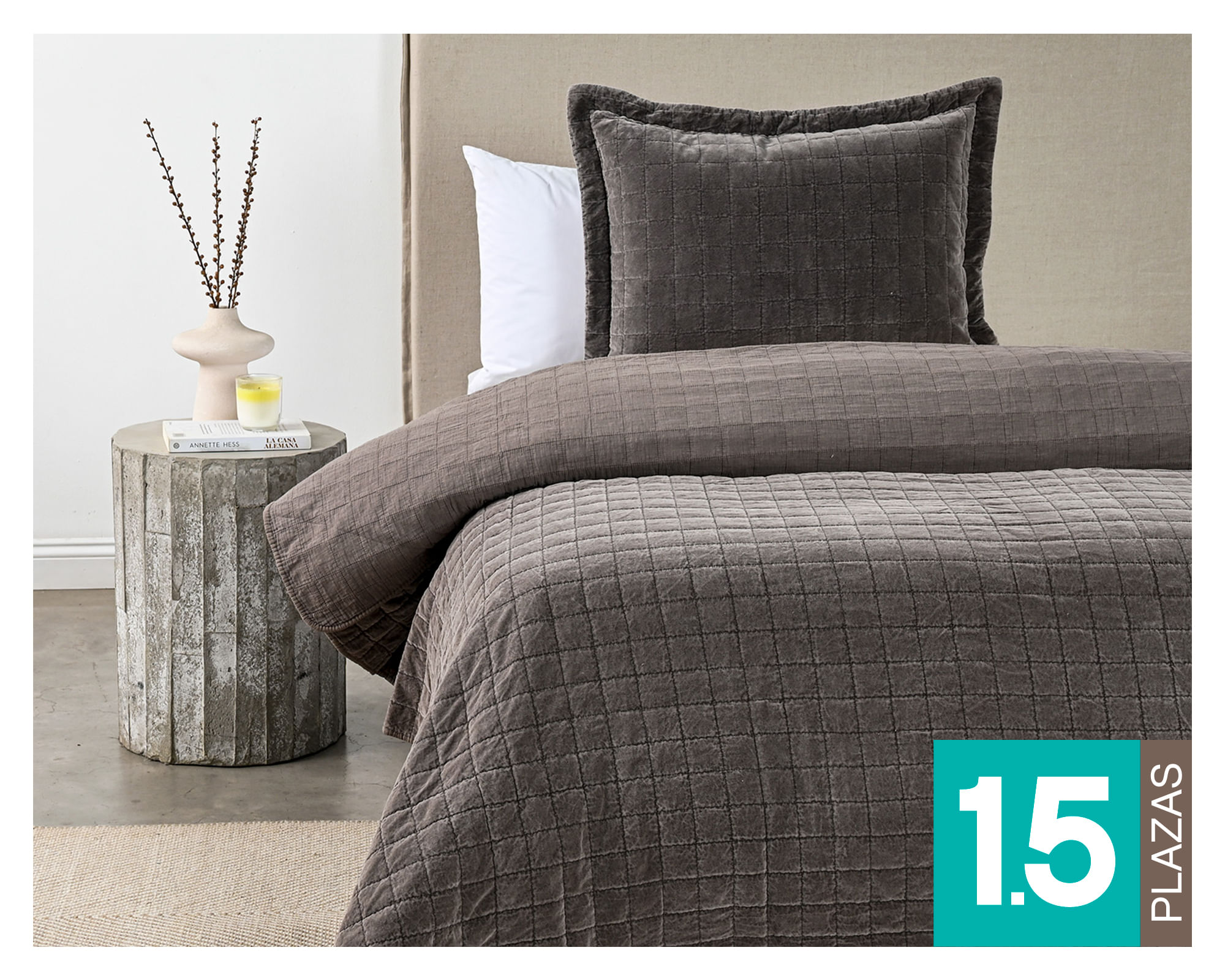 Royal Supreme Quilt Stonewash Taupe café 1.5 plazas