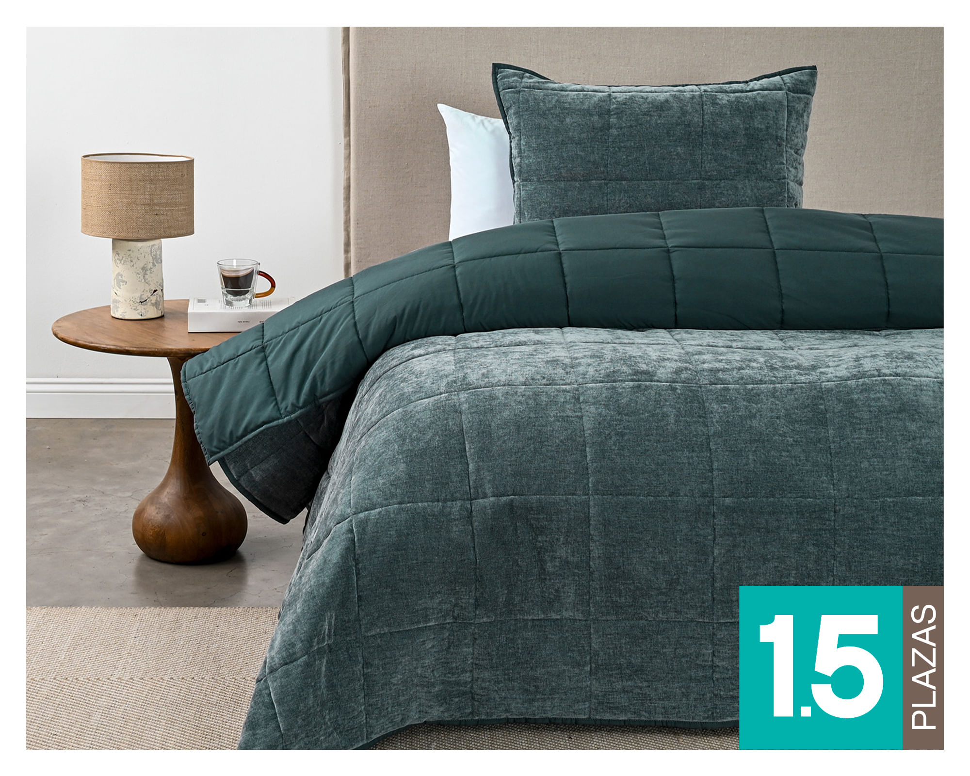 Cannon Quilt Sidney Slate verde 1.5 plazas