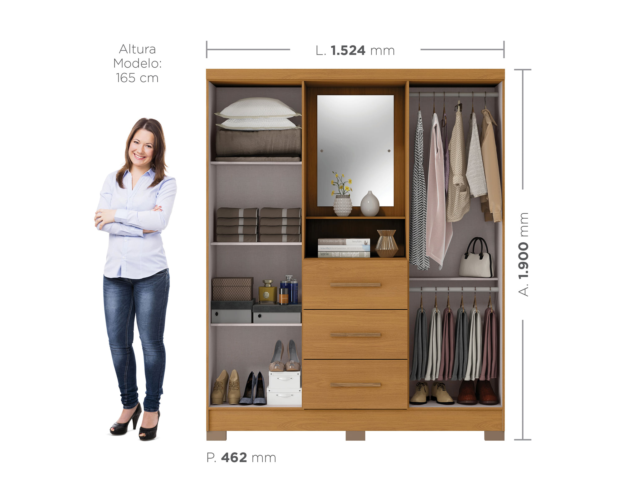 Clóset 4 puertas Versalles cinamomo/off white 190x152.4x46.2 cm