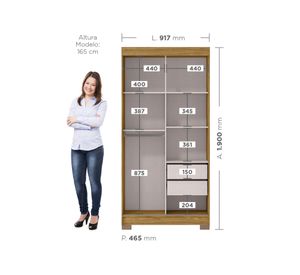 Clóset 2 puertas Lumiere espejo beige/café 190x91.7x46.5 cm