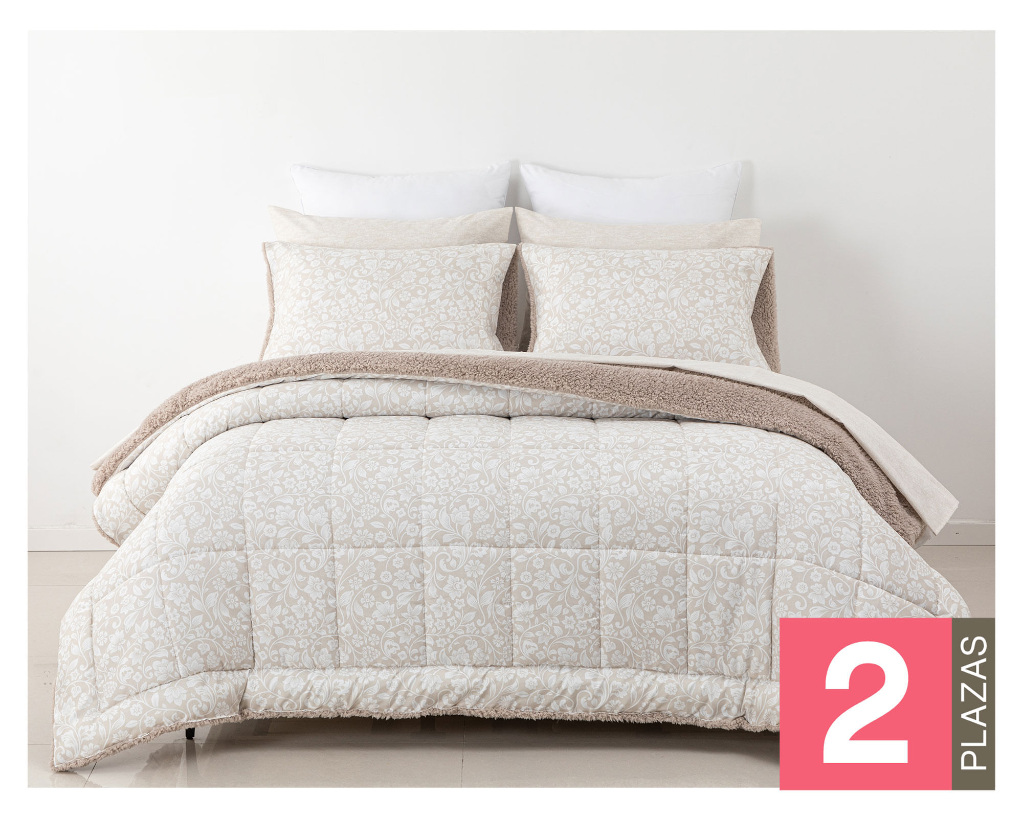 M+Design Set plumón sherpa + sábana 2 plazas Floral