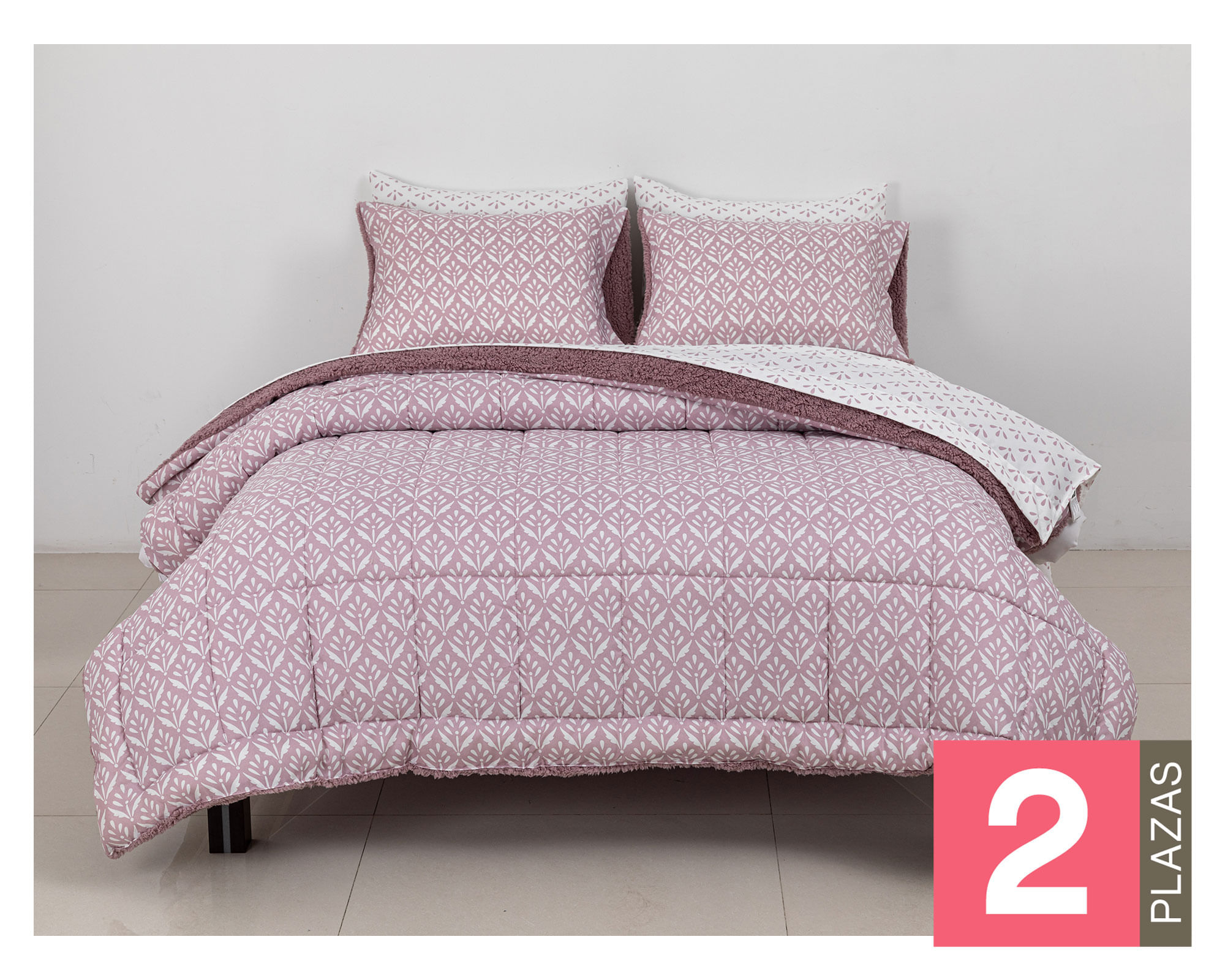 M+Design Set plumón sherpa + sábana 2 plazas Claveles